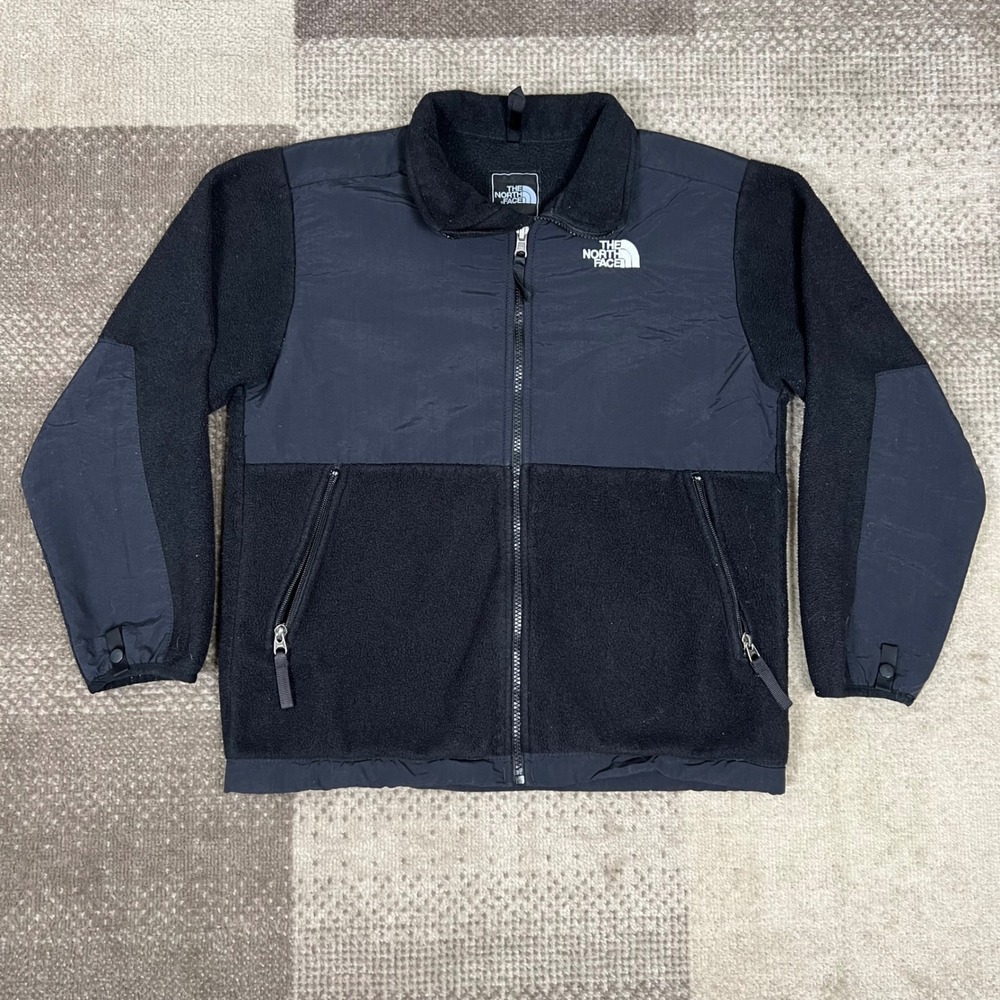 The North Face Fleece Denali Jacket Boys Size L Black‎ Full Zip Logo Outerwear